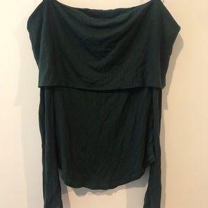 Dark green ribbed off the shoulder top